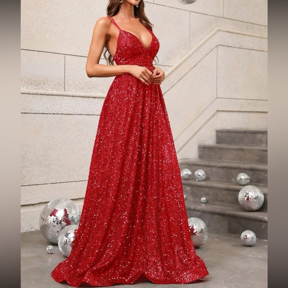 Luxe party formal bridesmaids evening wedding sequins gown dress - Picture 15 of 16